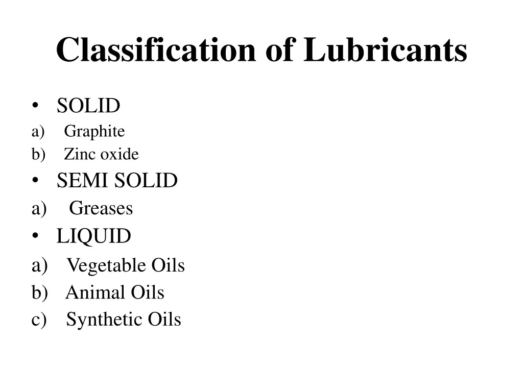 classification of lubricants