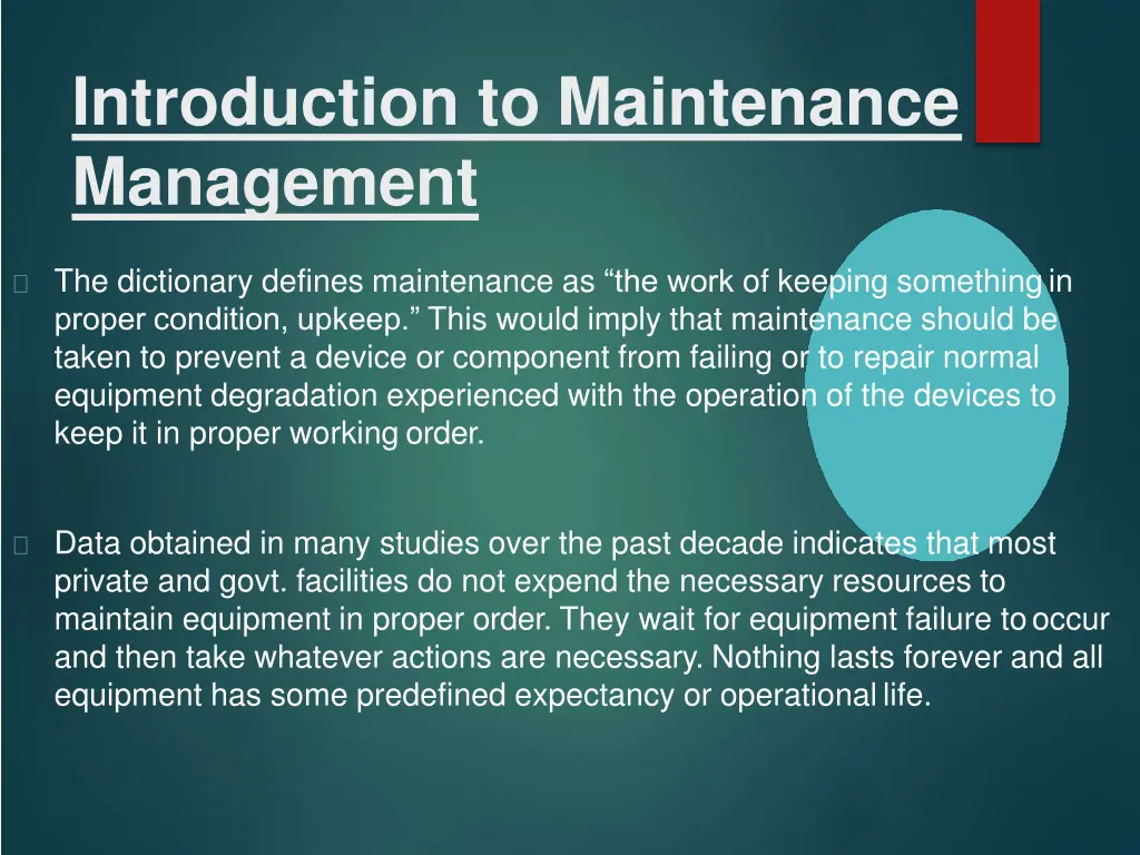 introduction to maintenance management