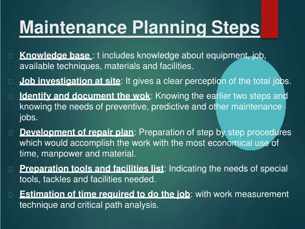 maintenance planning steps