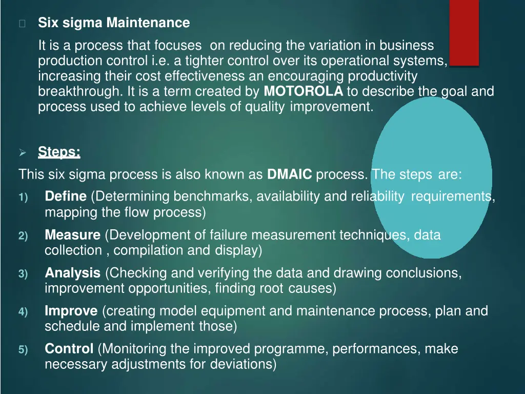 six sigma maintenance it is a process that