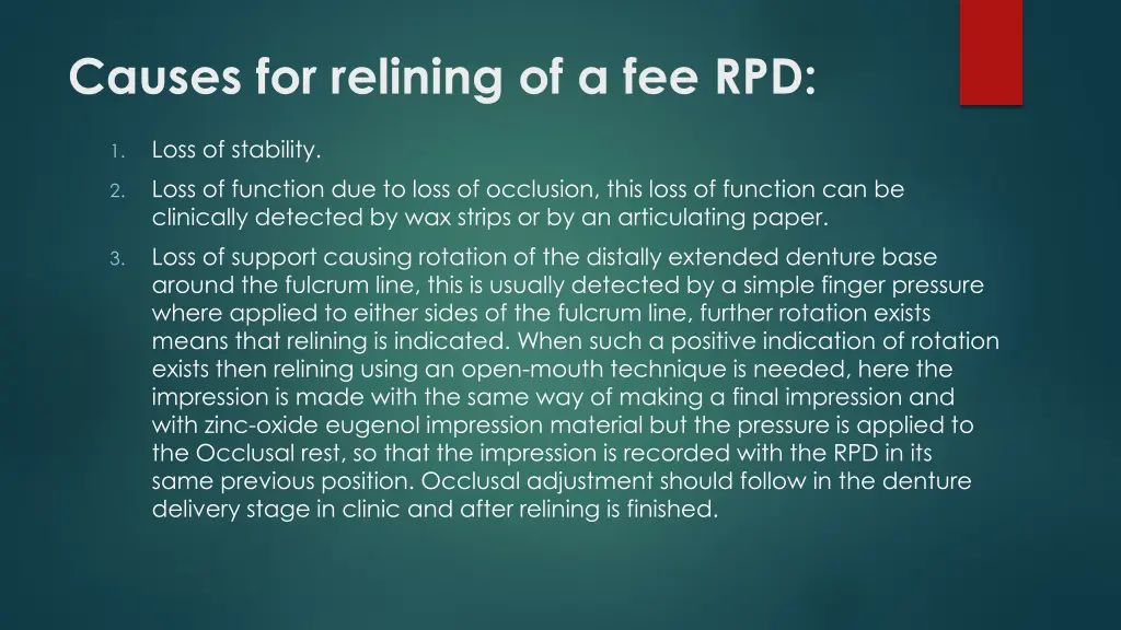 causes for relining of a fee rpd