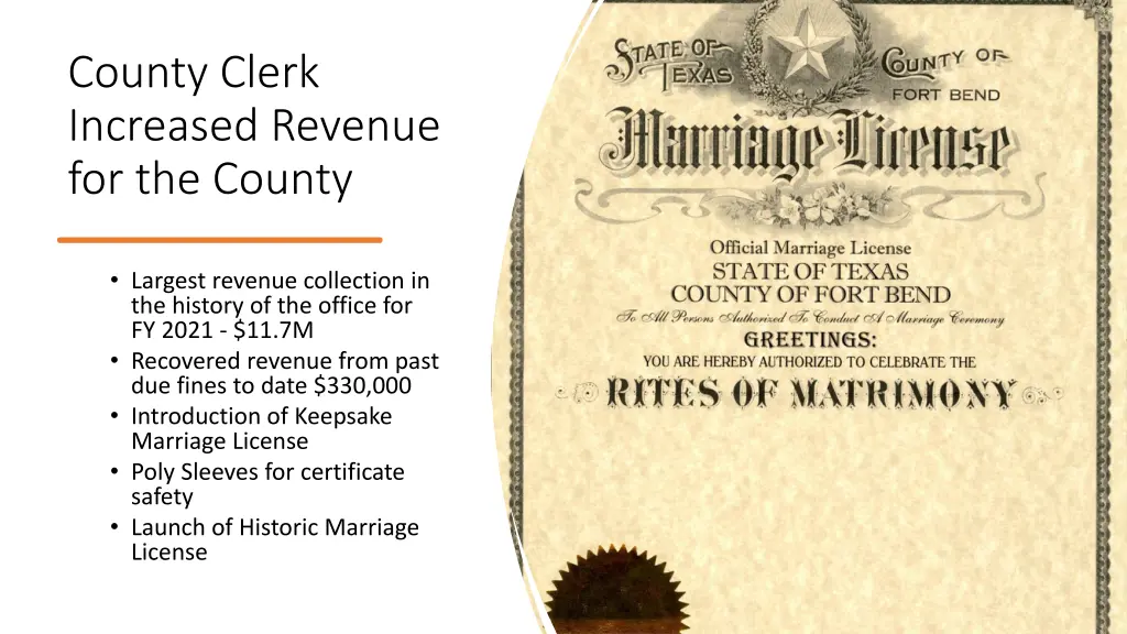 county clerk increased revenue for the county