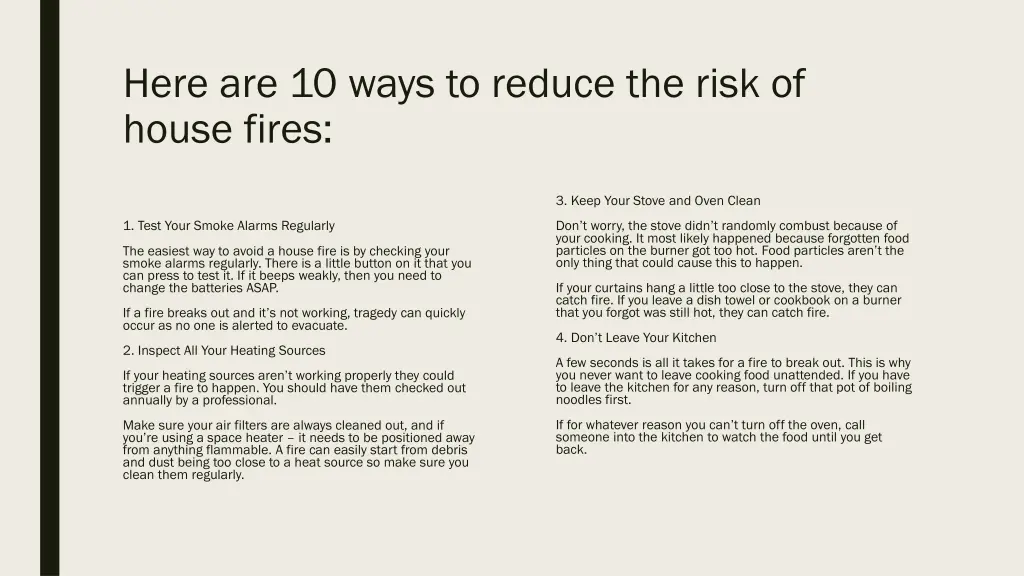 here are 10 ways to reduce the risk of house fires