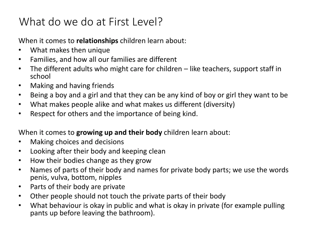 what do we do at first level