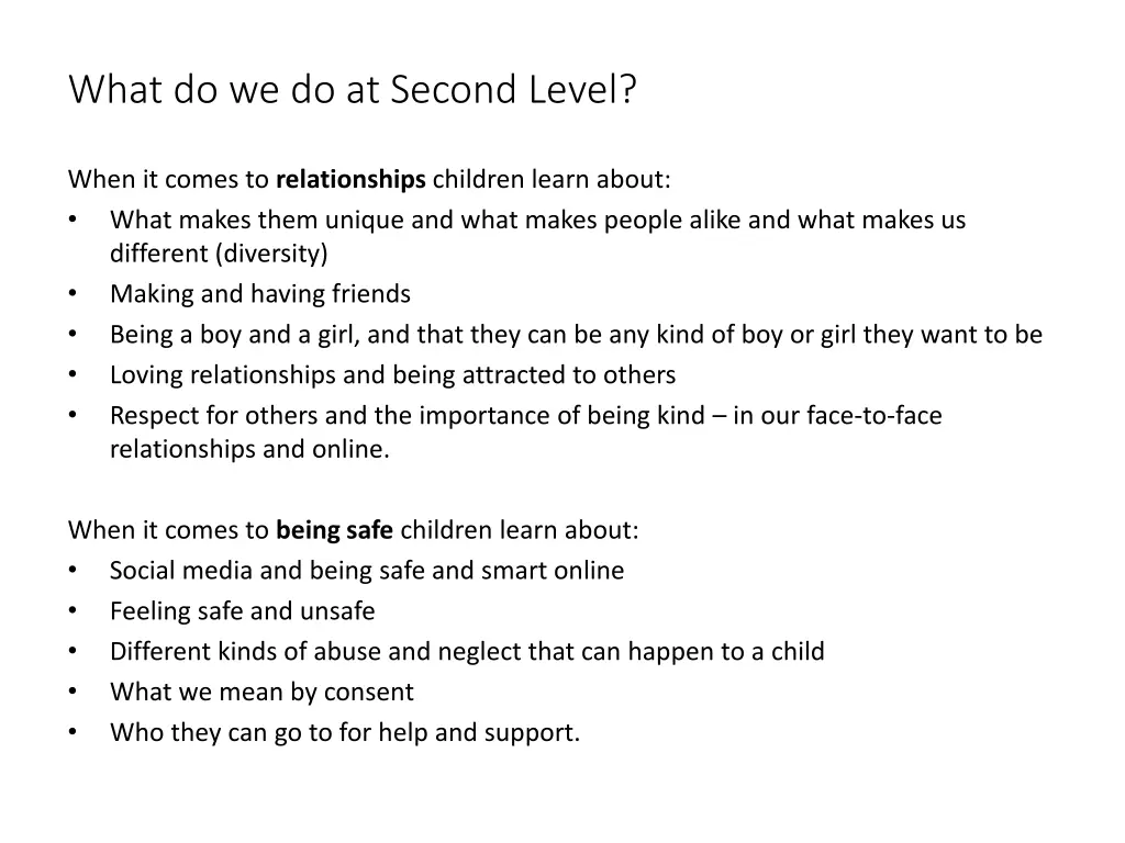 what do we do at second level