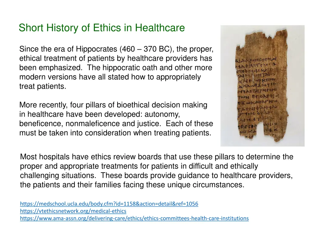 short history of ethics in healthcare