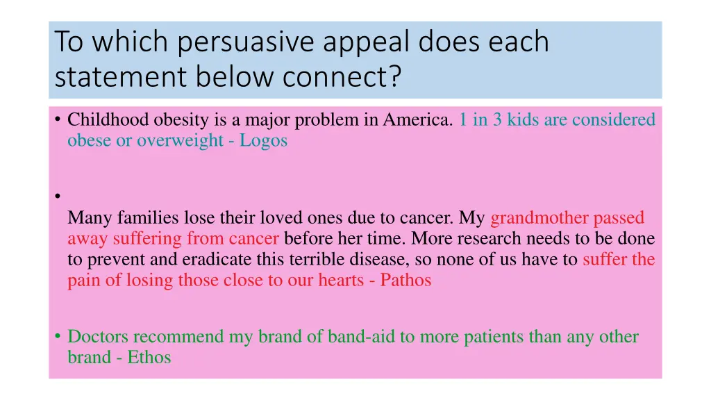 to which persuasive appeal does each statement 1