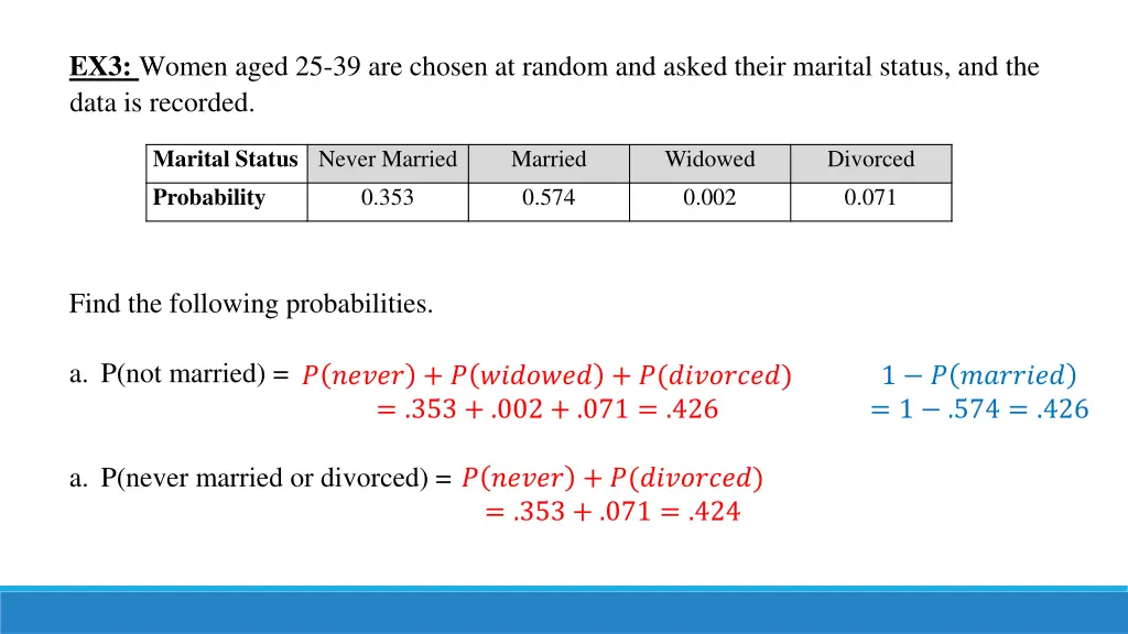 ex3 women aged 25 39 are chosen at random