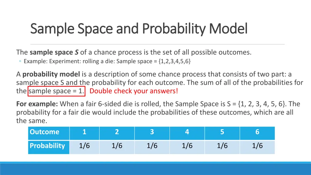 sample space and probability model sample space