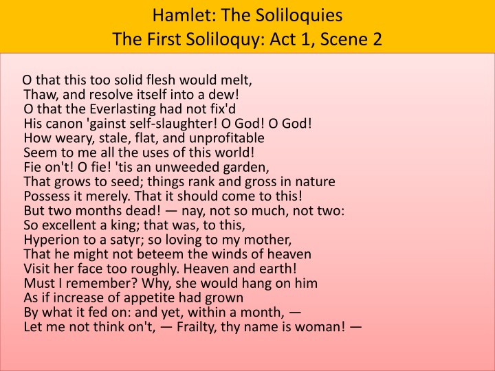 hamlet the soliloquies the first soliloquy