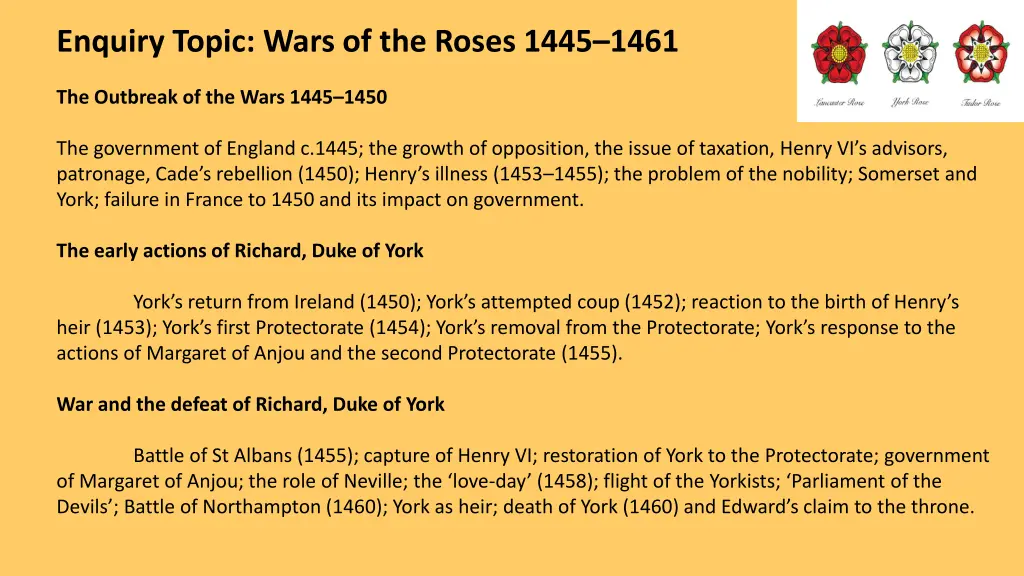 enquiry topic wars of the roses 1445 1461