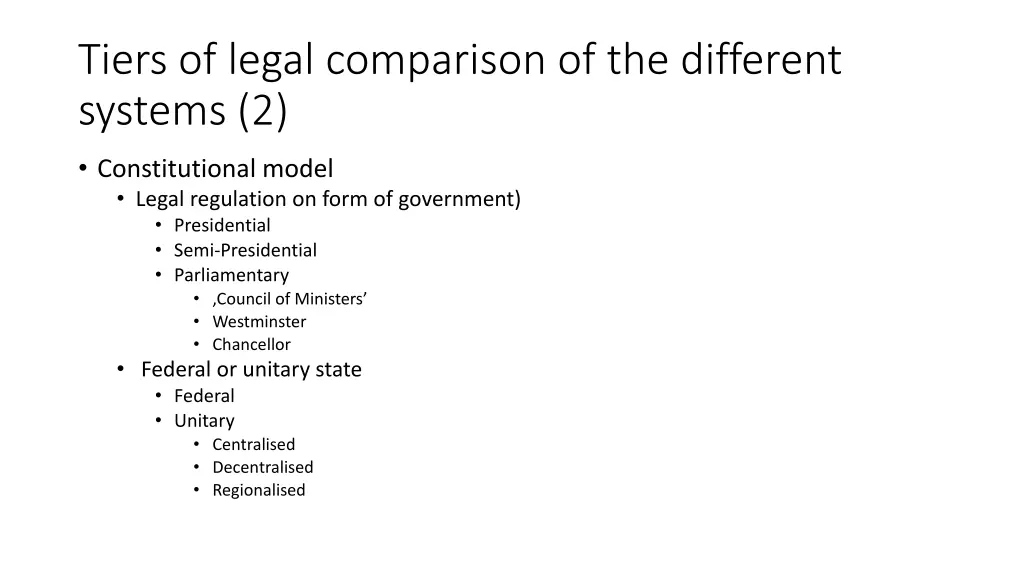 tiers of legal comparison of the different 1