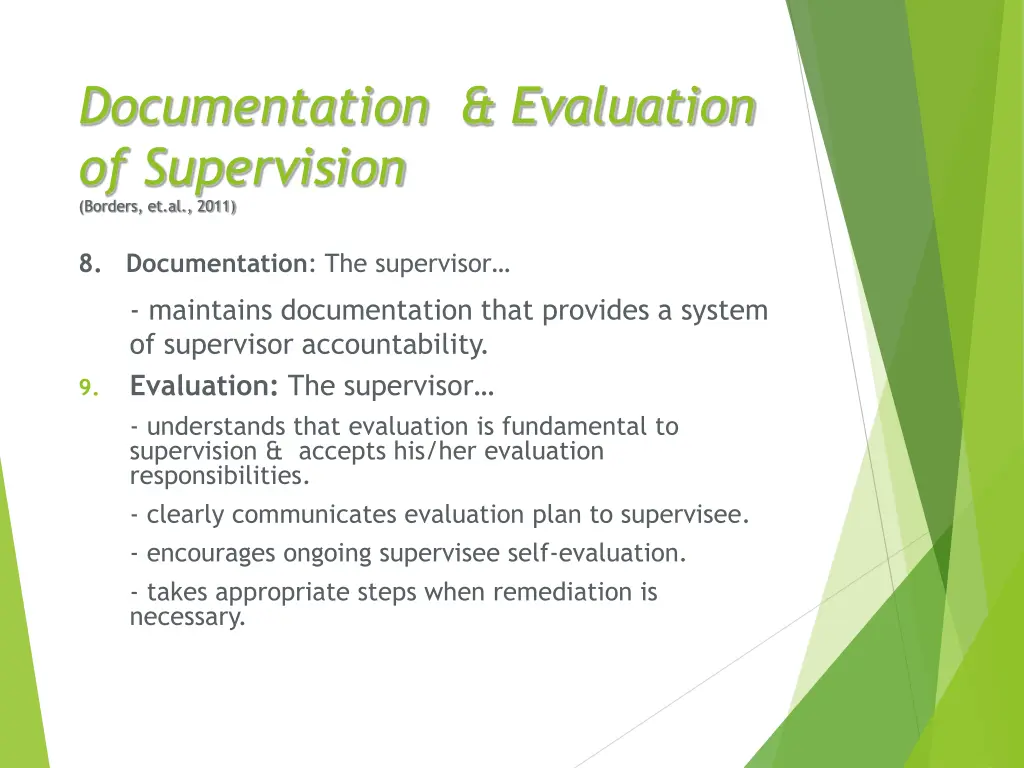 documentation evaluation of supervision borders