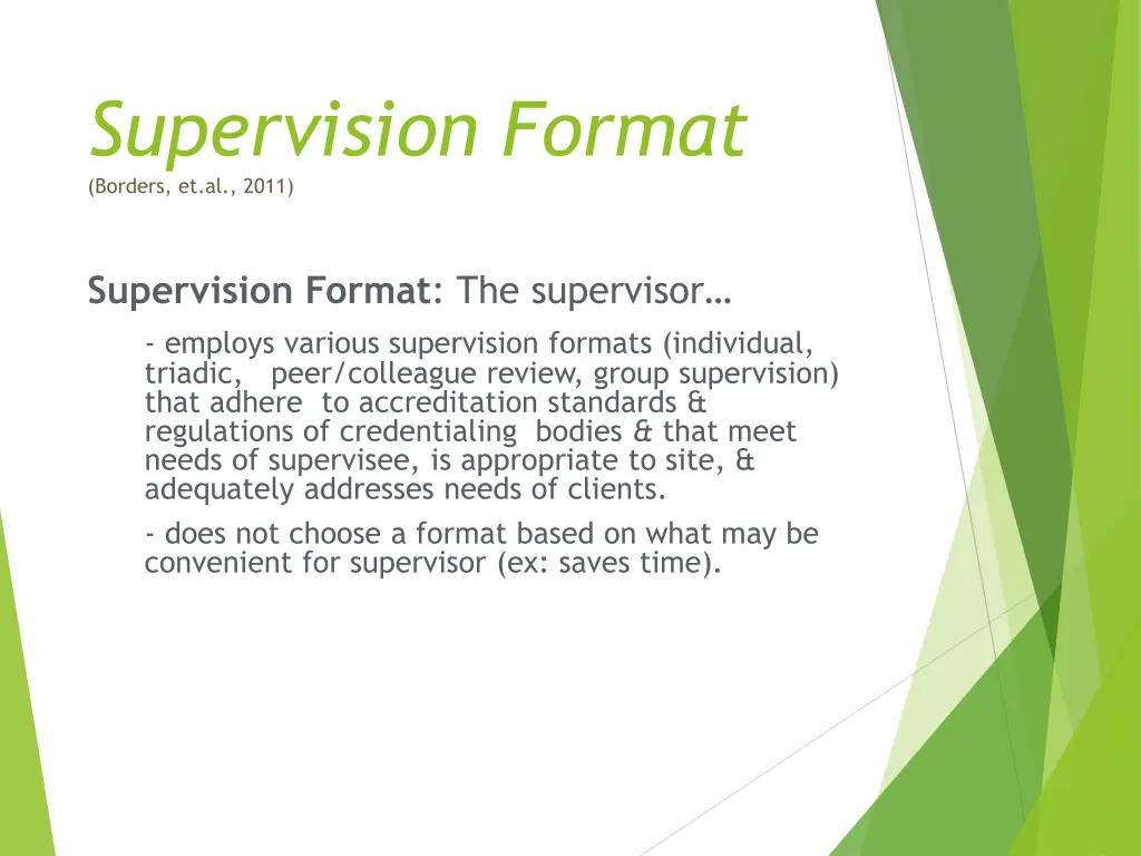 supervision format borders et al 2011