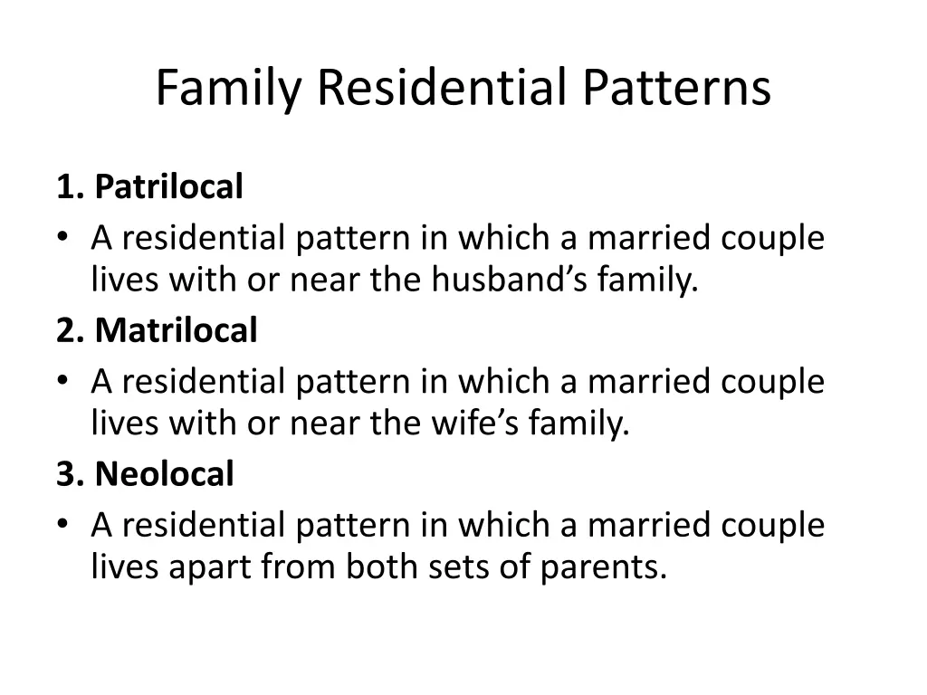 family residential patterns