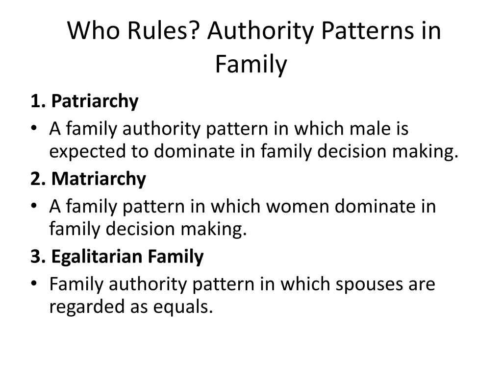 who rules authority patterns in family