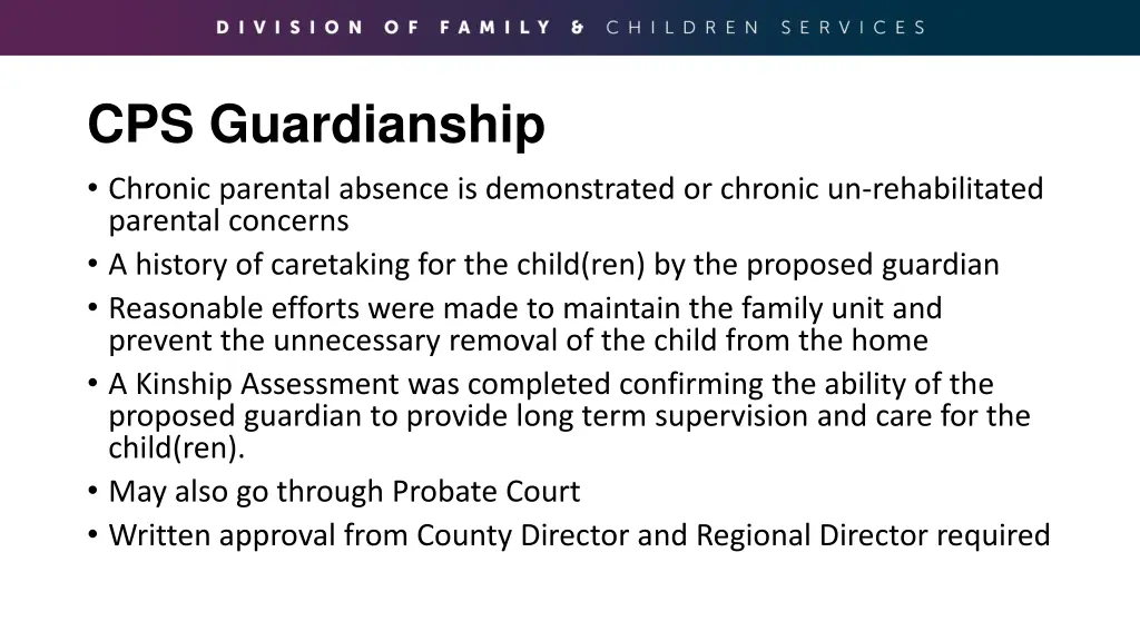 cps guardianship chronic parental absence