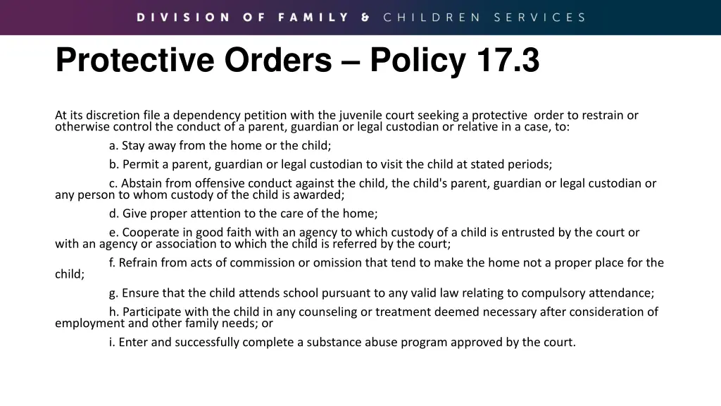 protective orders policy 17 3