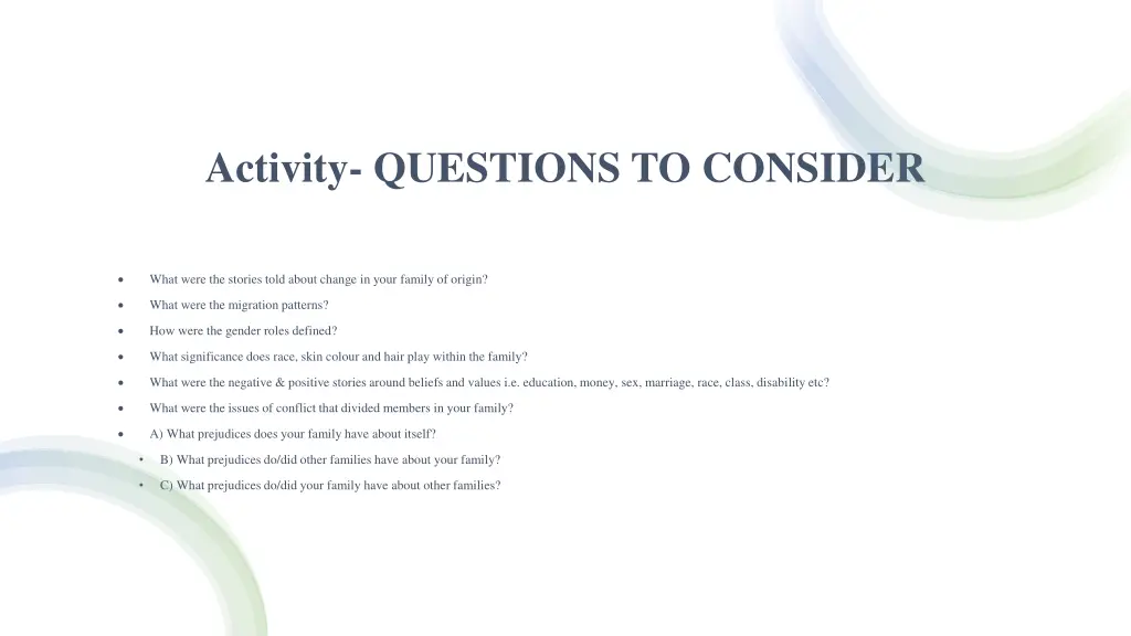 activity questions to consider