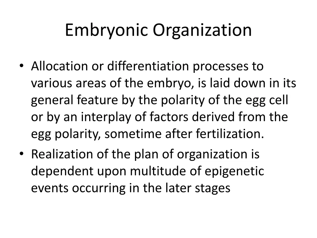 embryonic organization