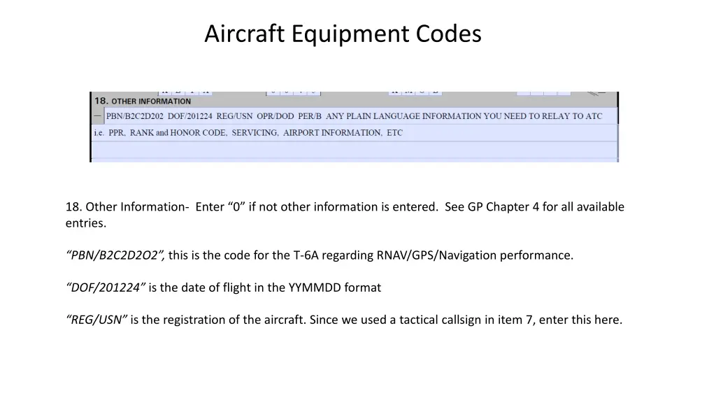 aircraft equipment codes