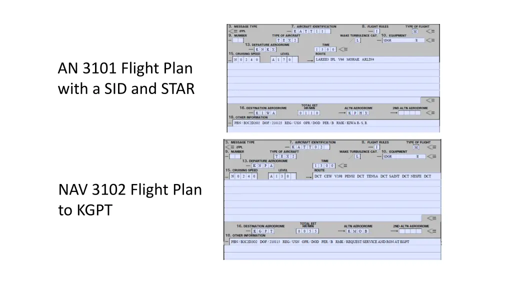 an 3101 flight plan with a sid and star