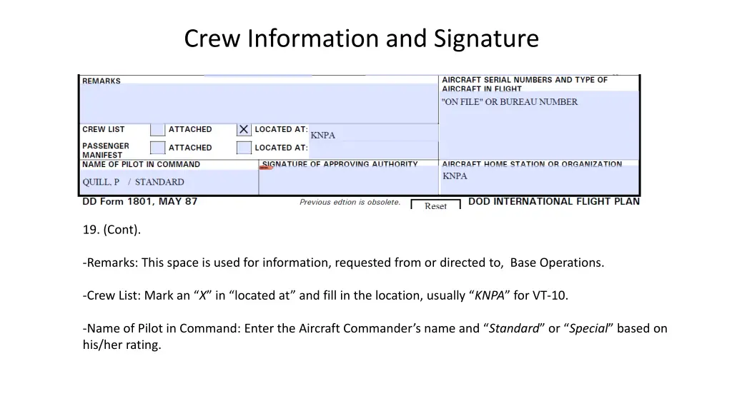 crew information and signature