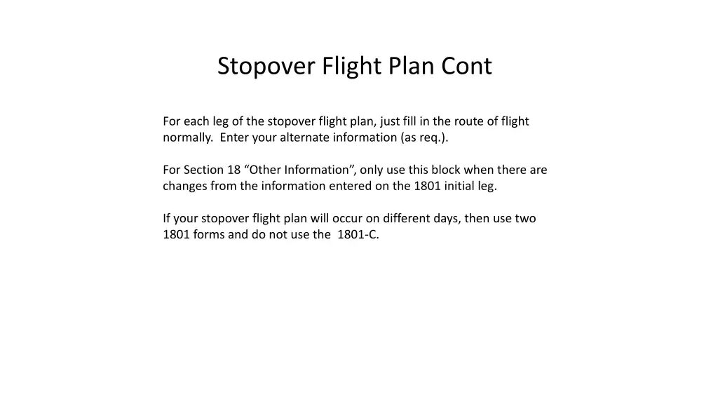 stopover flight plan cont