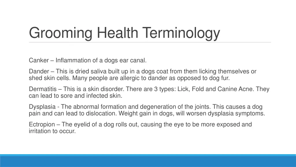 grooming health terminology