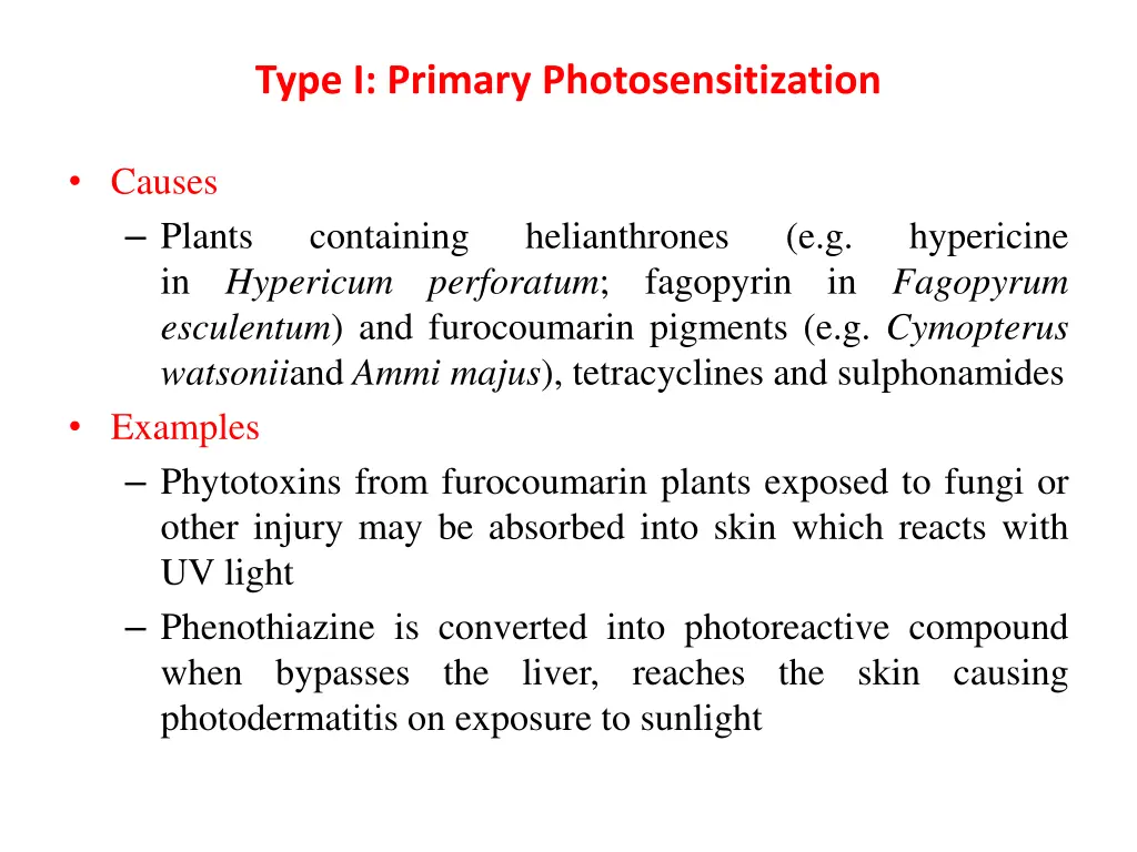 type i primary photosensitization