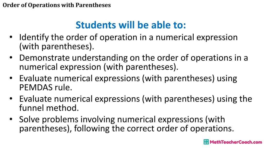 order of operations with parentheses