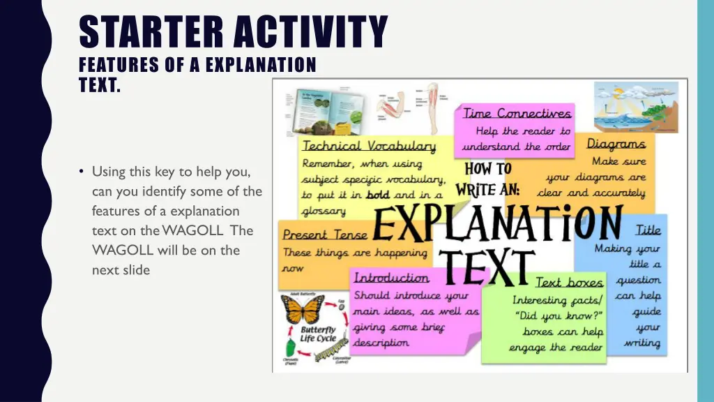 starter activity features of a explanation text