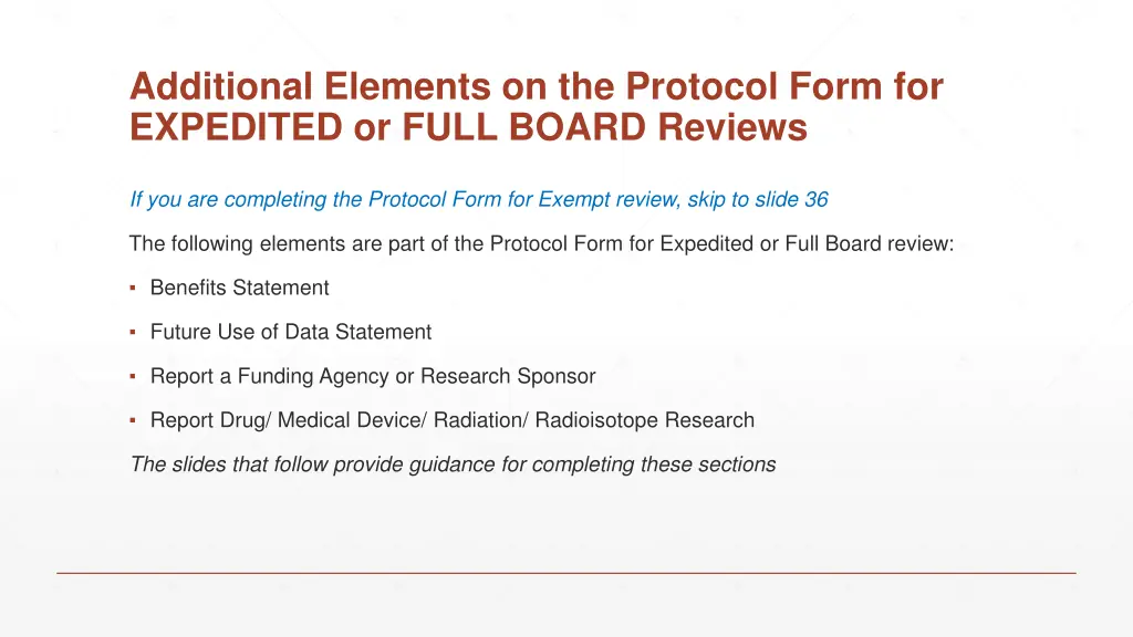 additional elements on the protocol form