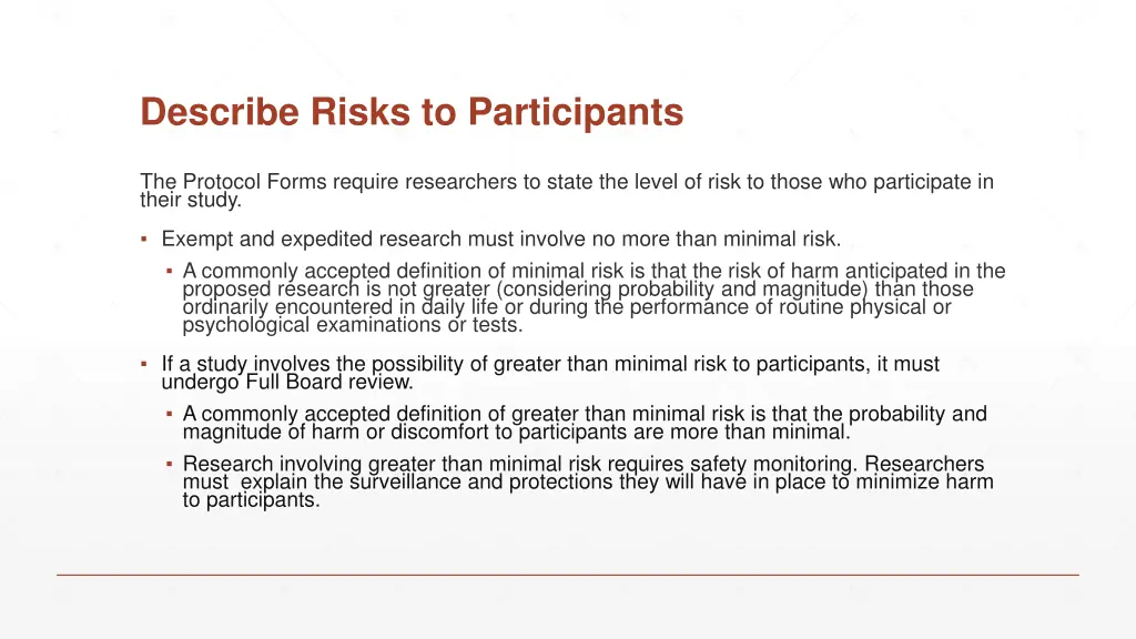 describe risks to participants