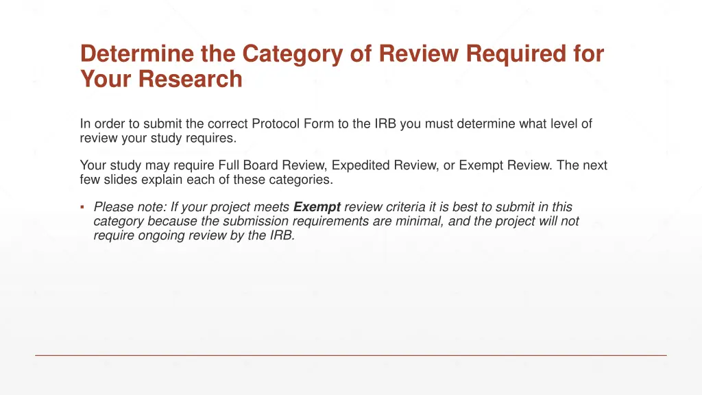 determine the category of review required 1