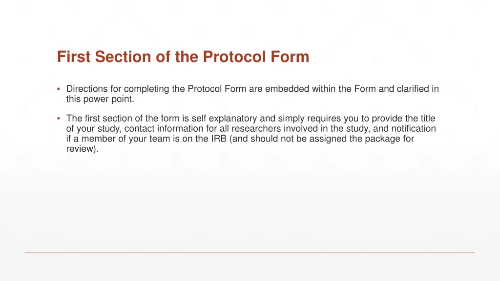 first section of the protocol form