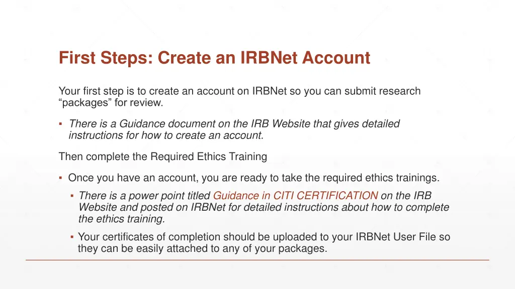 first steps create an irbnet account