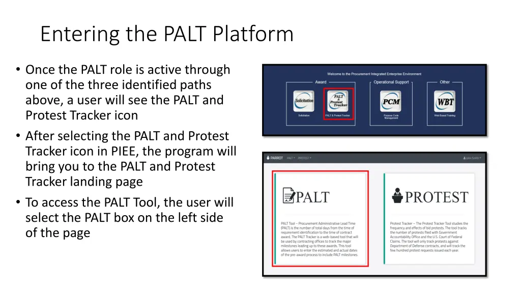 entering the palt platform