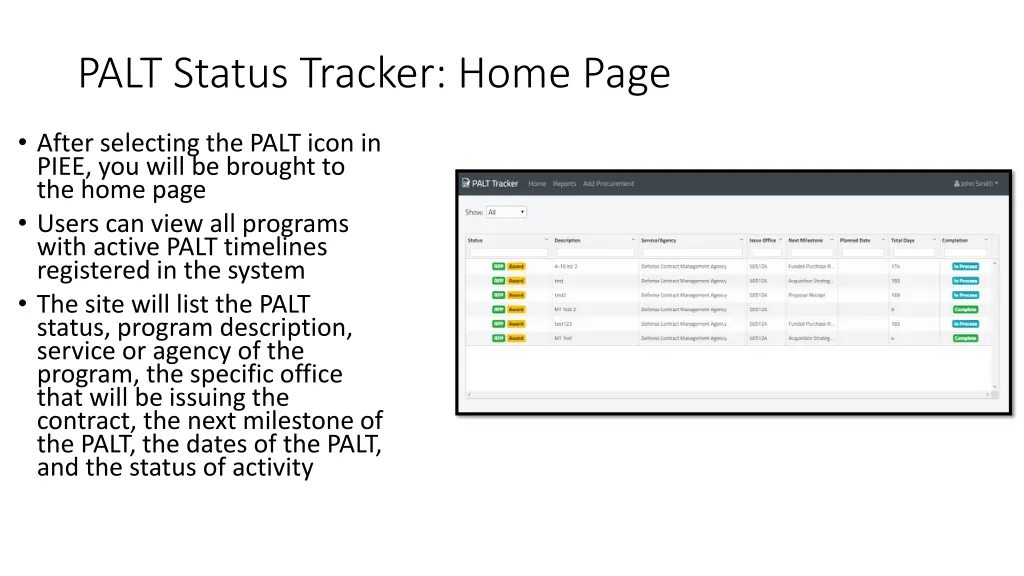 palt status tracker home page