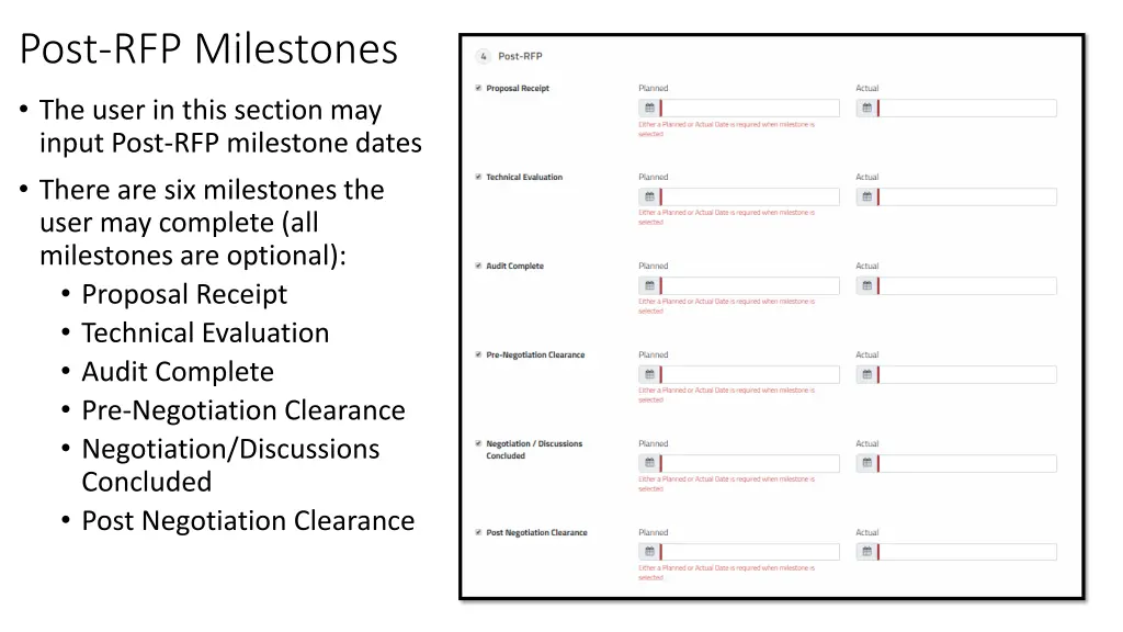 post rfp milestones