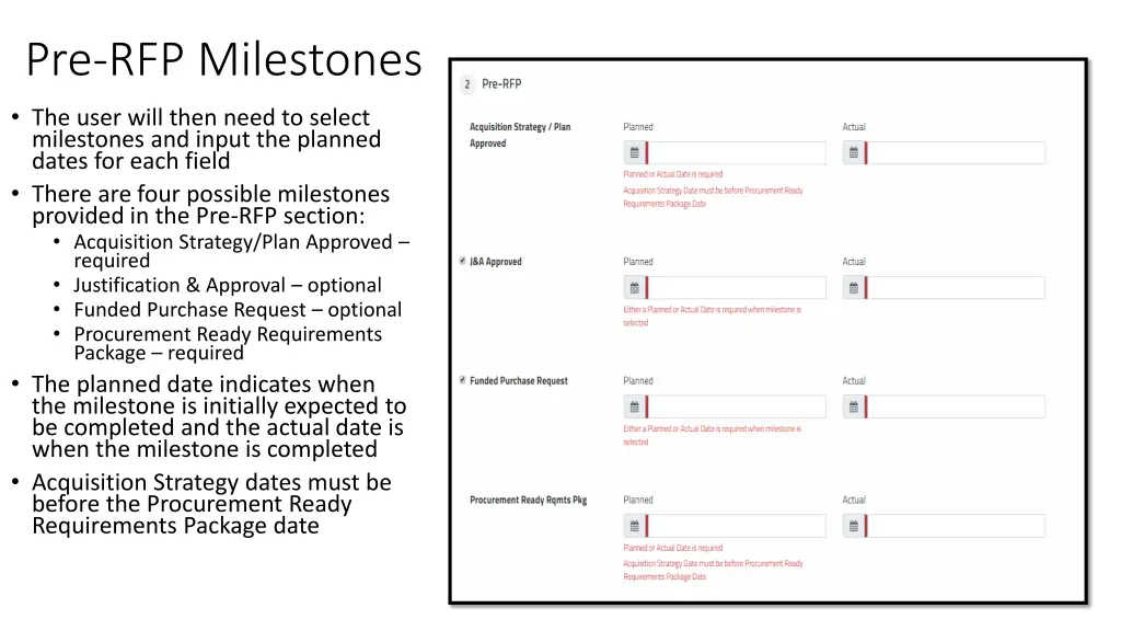 pre rfp milestones