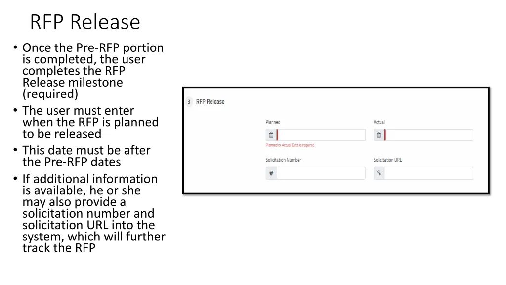 rfp release once the pre rfp portion is completed