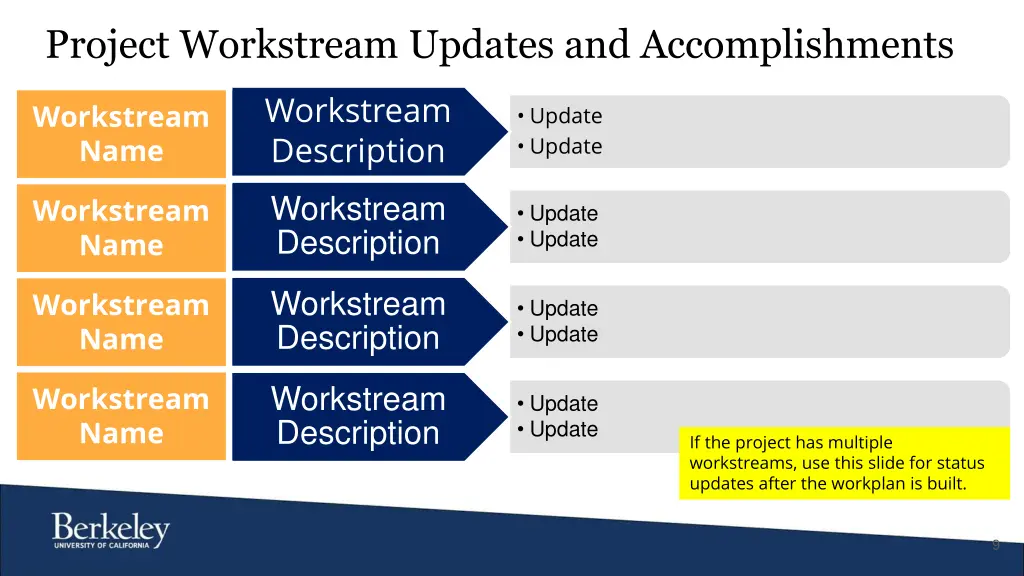 project workstream updates and accomplishments