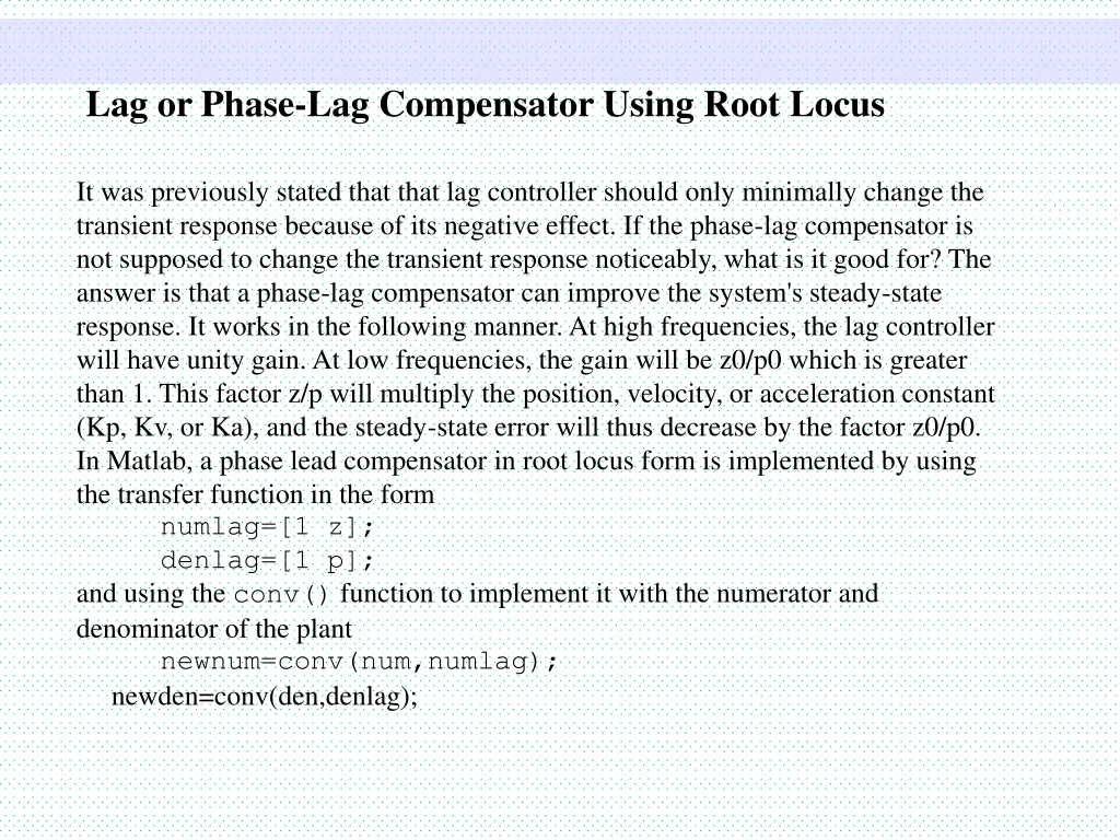 lag or phase lag compensator using root locus 1