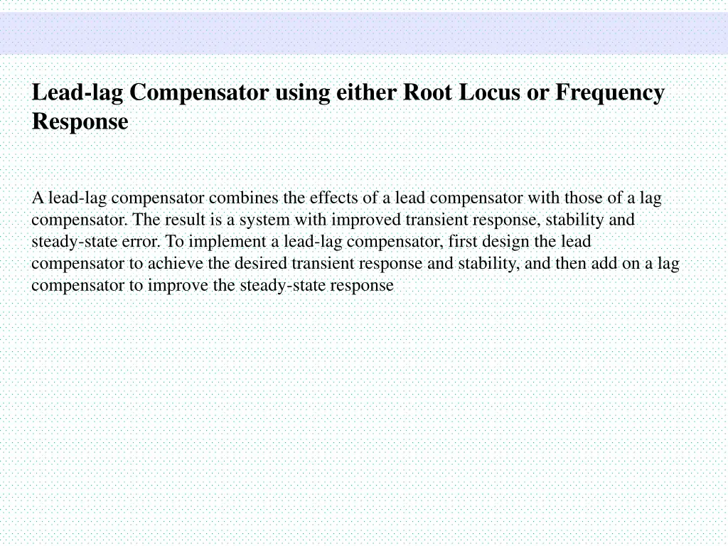 lead lag compensator using either root locus