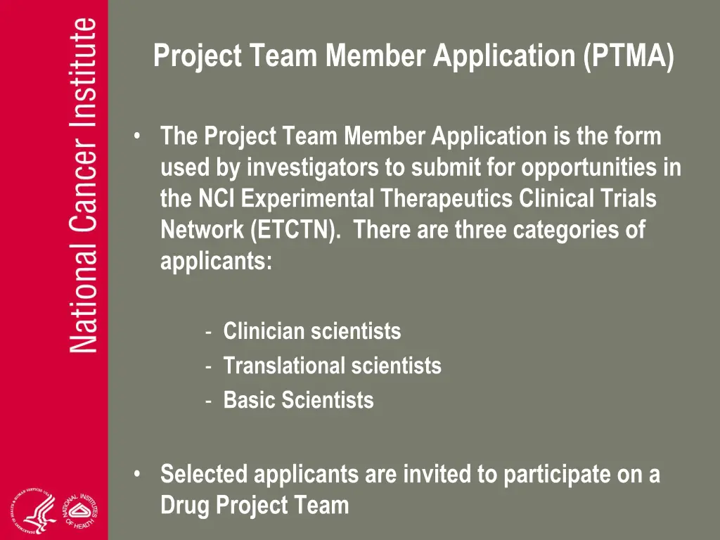 project team member application ptma