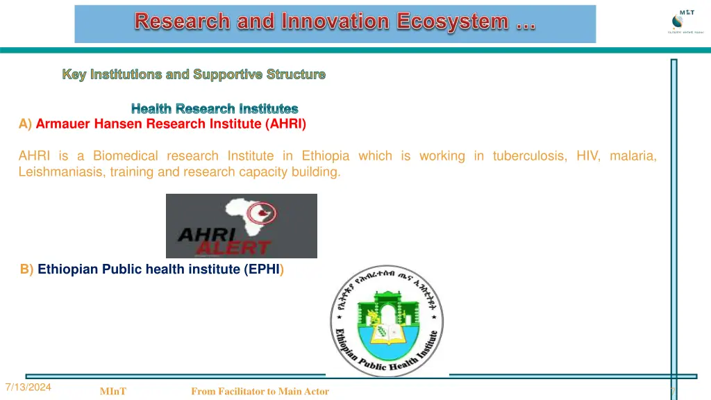 key institutions and supportive structure