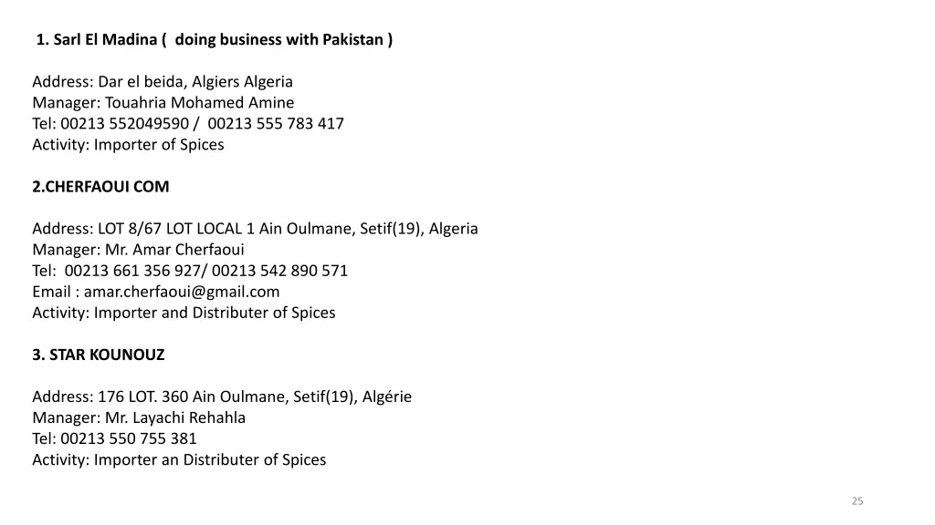 1 sarl el madina doing business with pakistan