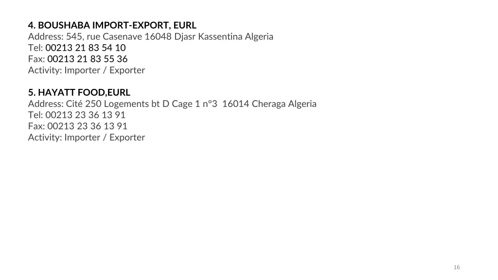 4 boushaba import export eurl address