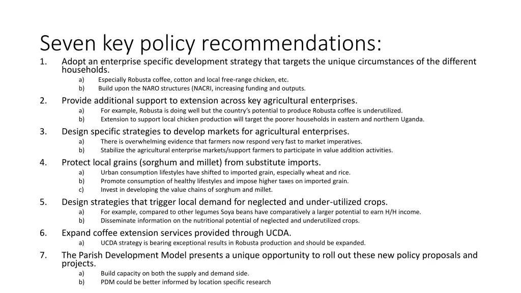 seven key policy recommendations 1 adopt